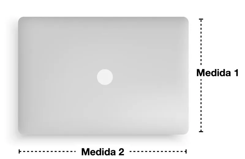 como medir o notebook: medida 1 é a altura e medida 2 é a largura