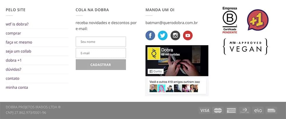 selos no canto do site dobra