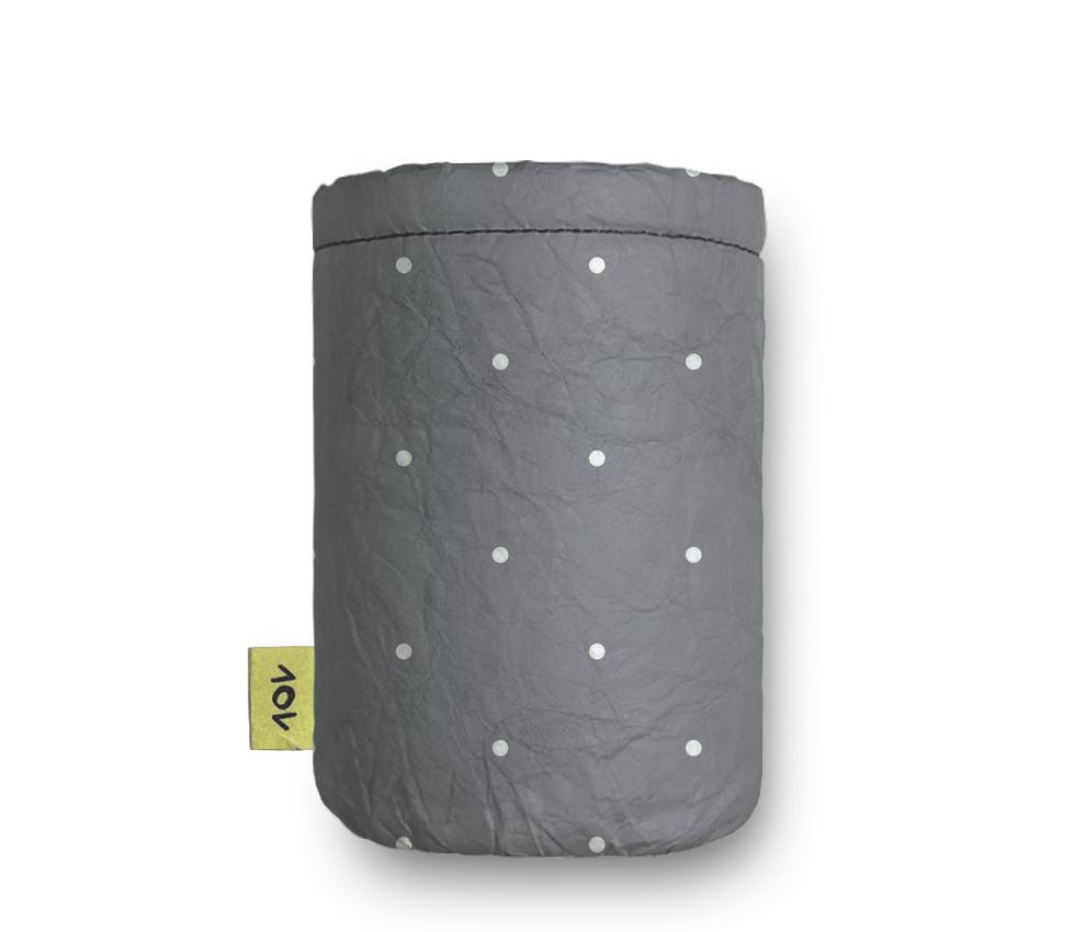 porta-lata-preta-cinza-de-bolinhas-porta-lata-frente